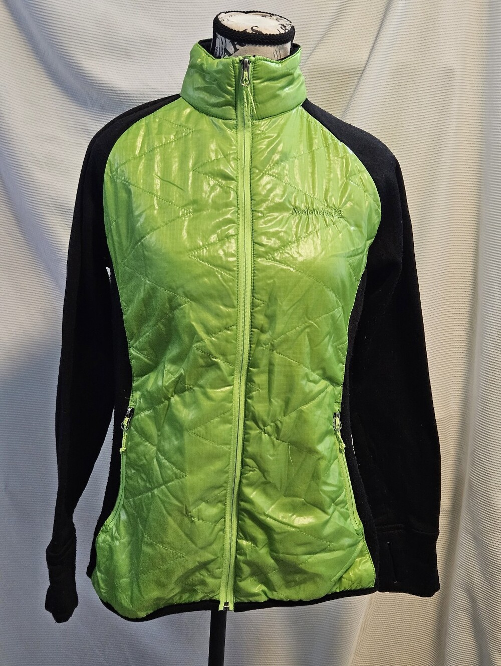 Avalanche Outdoor Womens Large Prime Jacket Hybrid Quilted Fleece Neon Green Zip